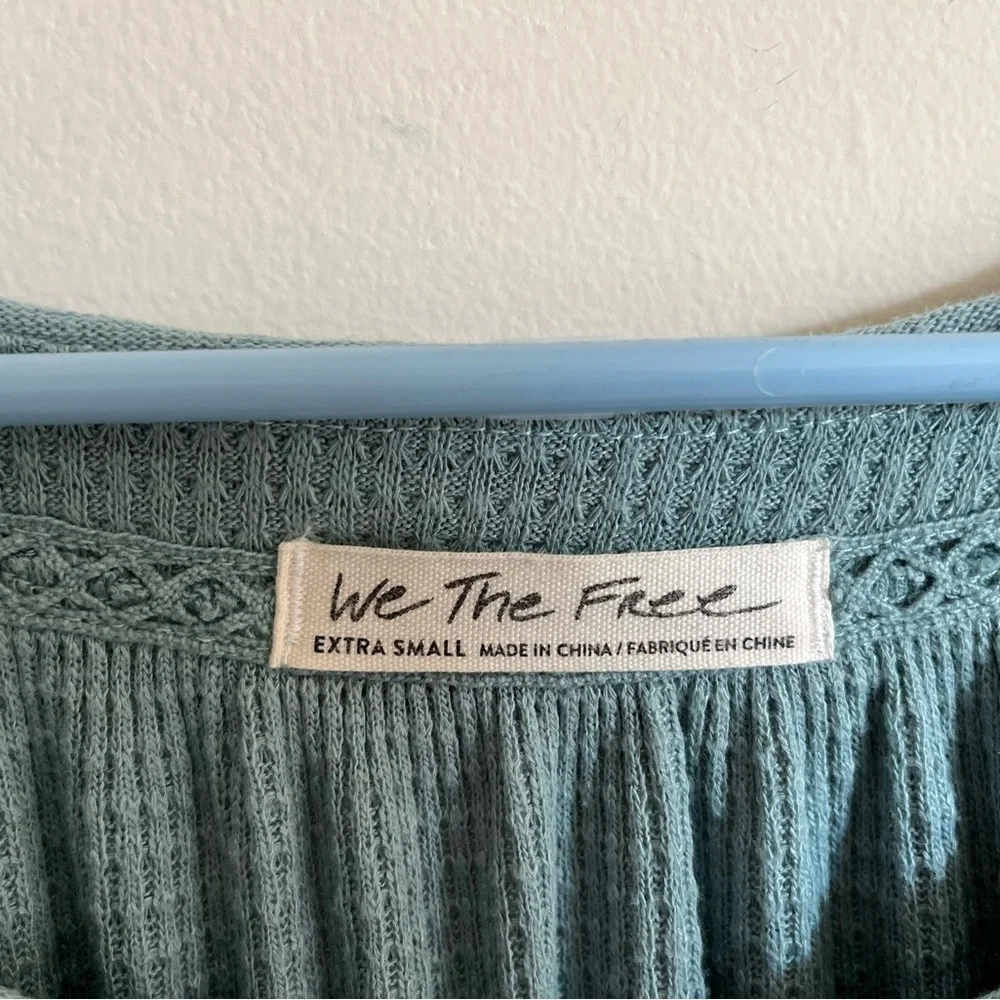 Free People We the Free Waffle Knit Henley Green Long Sleeve Size X-Small